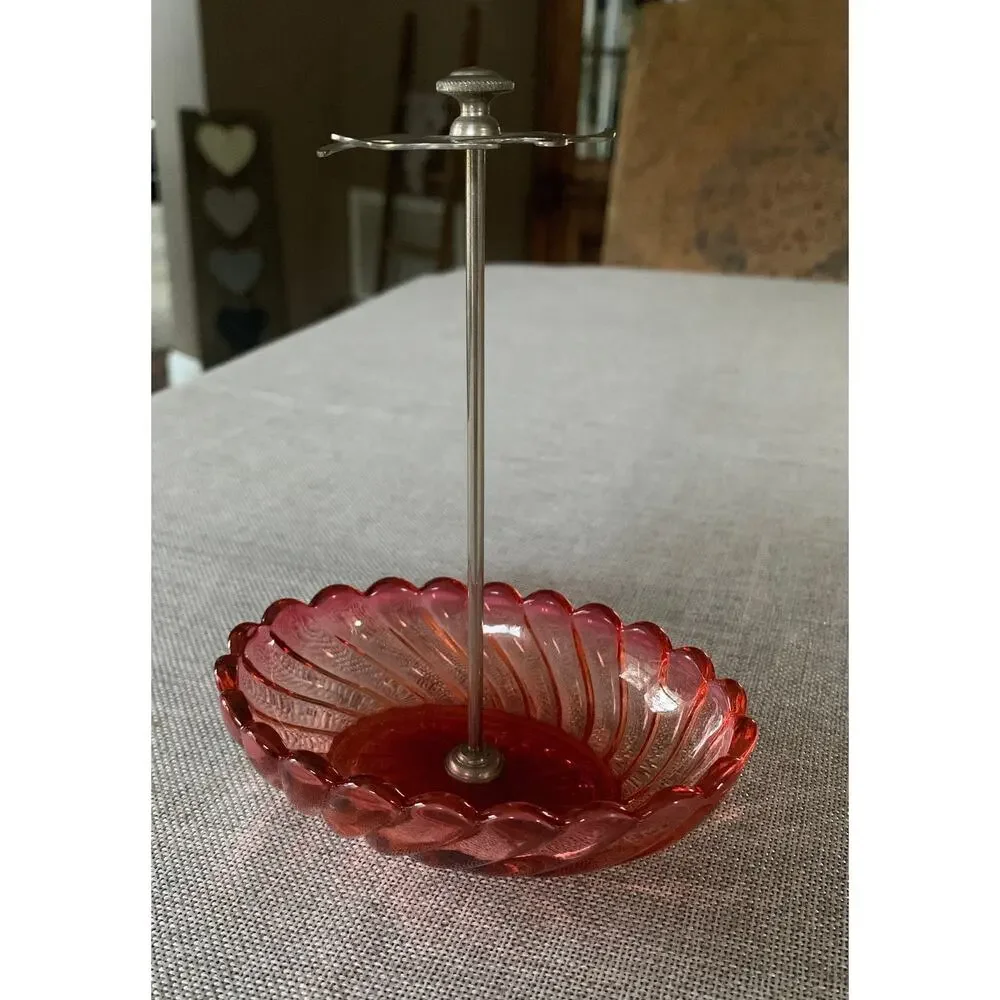 Vintage Baccarat Déposé Dresser Set | Depression Era Cranberry–Amber Glass